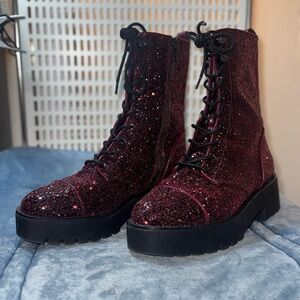 Michael Kors Glittery Burgundy Combat Boots